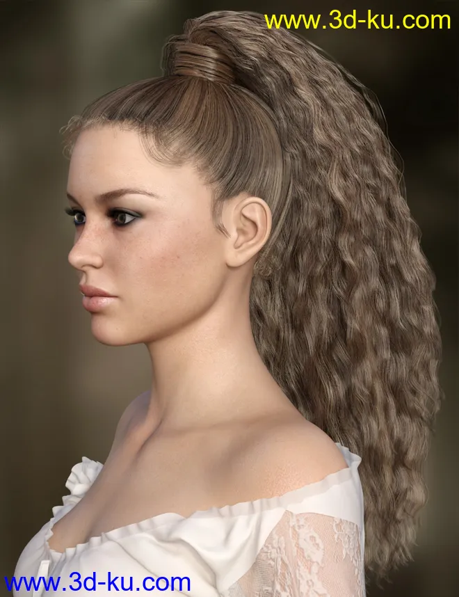 MRL Curly Ponytail for Genesis 8 Female with Color Mixing模型的图片1