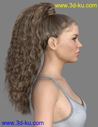 3D打印模型MRL Curly Ponytail for Genesis 8 Female with Color Mixing的图片
