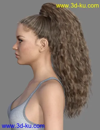 3D打印模型MRL Curly Ponytail for Genesis 8 Female with Color Mixing的图片