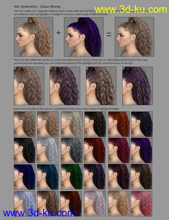 3D打印模型MRL Curly Ponytail for Genesis 8 Female with Color Mixing的图片