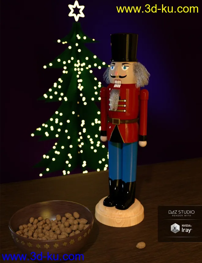 Nutcracker with Strand Based Hair and Bowl with Walnuts模型的图片1