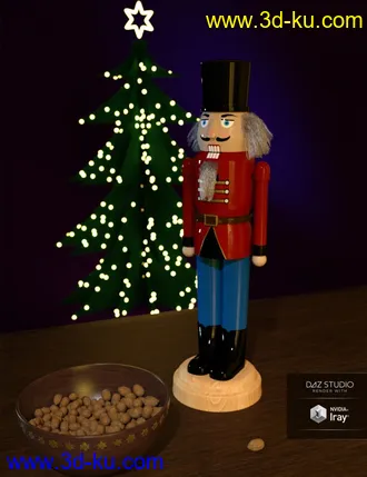 3D打印模型Nutcracker with Strand Based Hair and Bowl with Walnuts的图片
