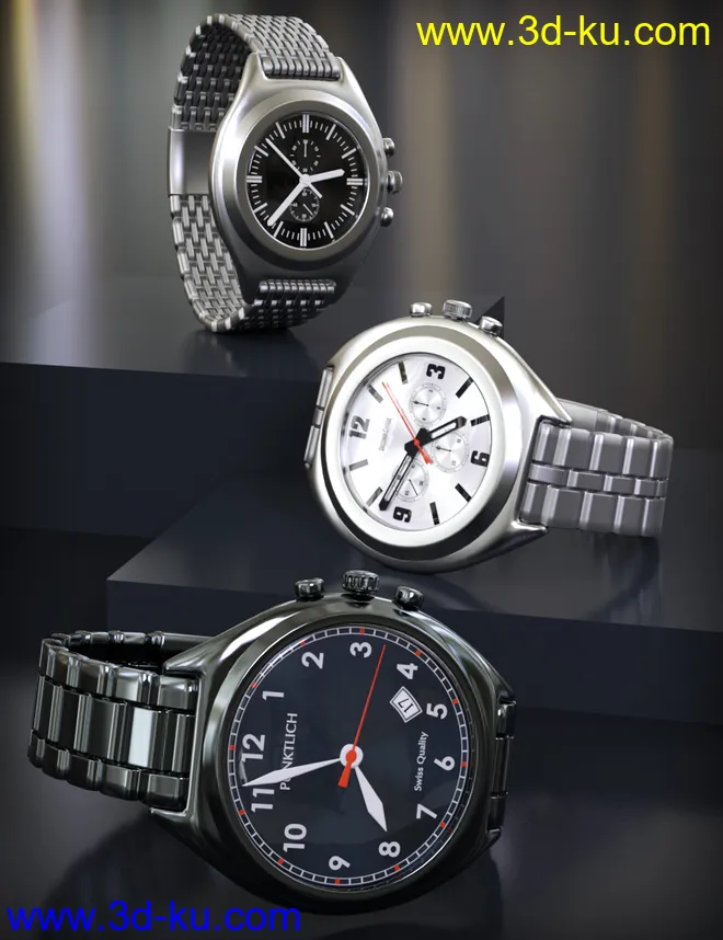 Round Wristwatch for Genesis 2 Male(s) and Genesis 3 Male(s)模型的图片2