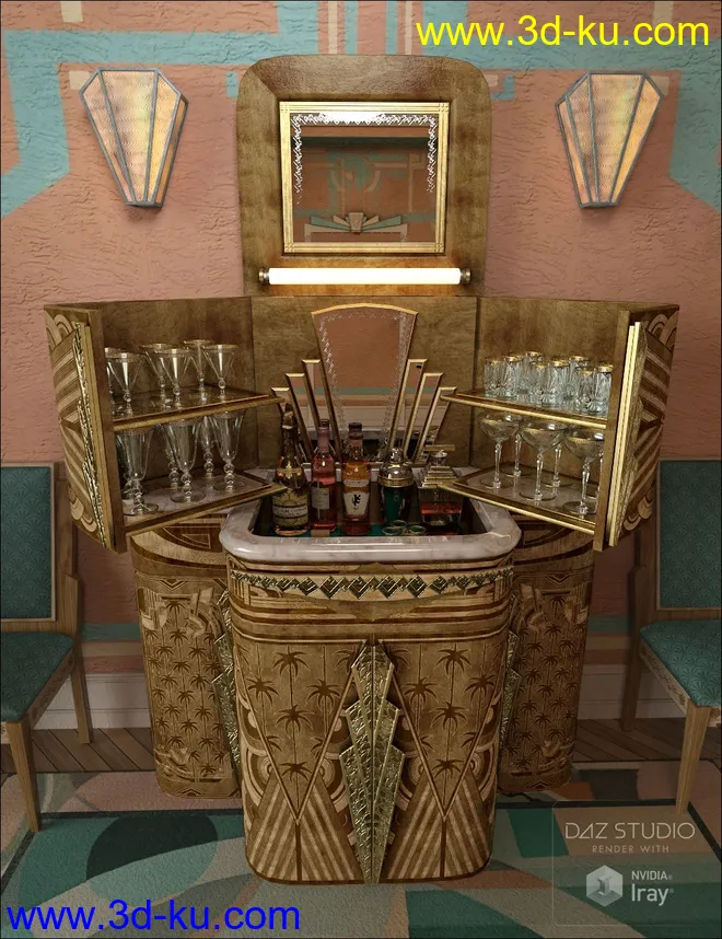 South Beach Deco Bar Cabinet模型的图片1