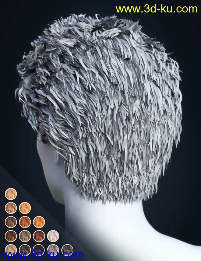 SP Hair 009 for Genesis 3 and 8 Male(s)模型的图片8