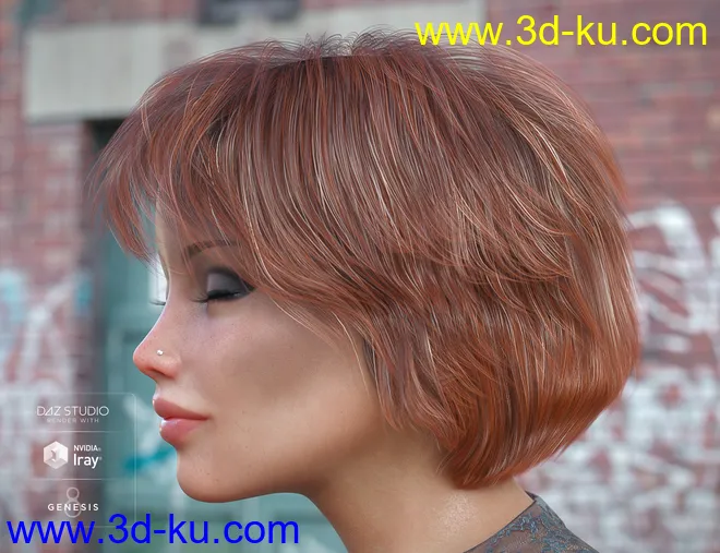 Textured Bob Hair for Genesis 8 and 3 Female(s)模型的图片3