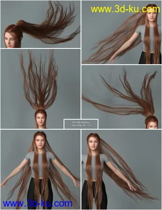 Turbulent Tail Hair for Genesis 3 and 8 Female(s)模型的图片34