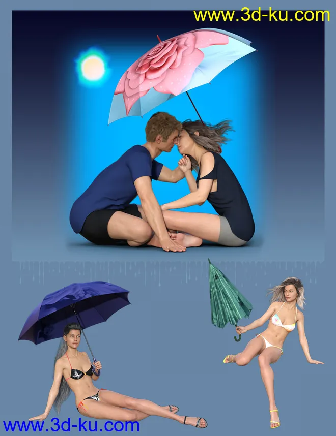 Umbrella and Poses for Genesis 8模型的图片1