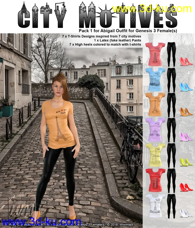 WMs City Motives Pack 1 for Abigail Outfit for Genesis 3 Females模型的图片1