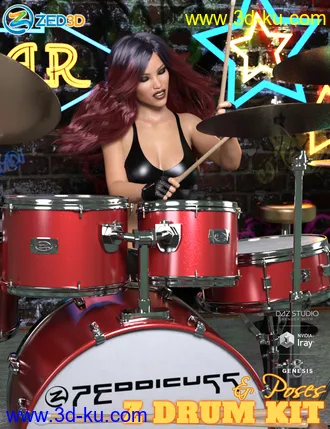 3D打印模型Z Drum Kit and Poses for Genesis 3 and 8的图片