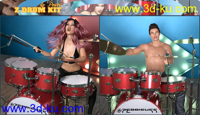 Z Drum Kit and Poses for Genesis 3 and 8模型的图片5