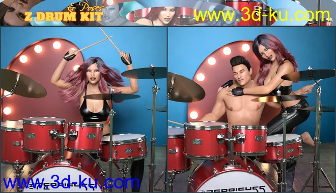 Z Drum Kit and Poses for Genesis 3 and 8模型的图片6