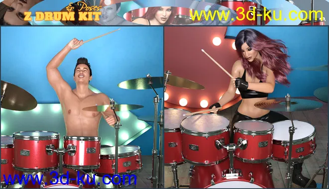 Z Drum Kit and Poses for Genesis 3 and 8模型的图片8