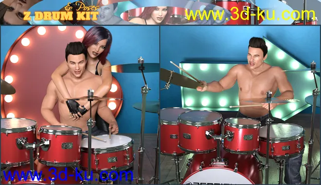 Z Drum Kit and Poses for Genesis 3 and 8模型的图片9