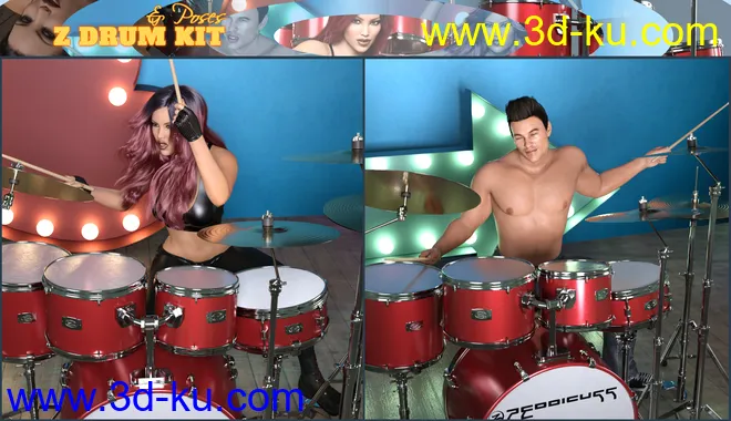 Z Drum Kit and Poses for Genesis 3 and 8模型的图片10