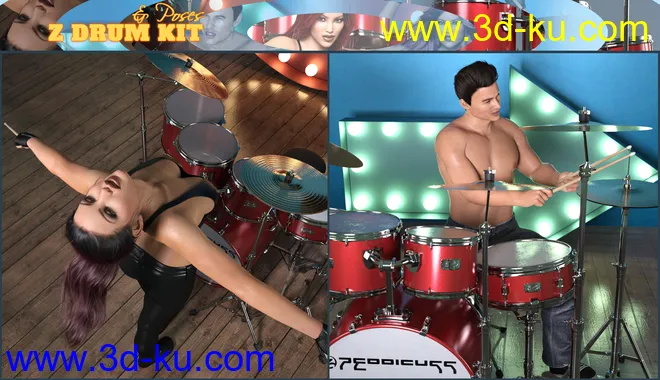 Z Drum Kit and Poses for Genesis 3 and 8模型的图片11