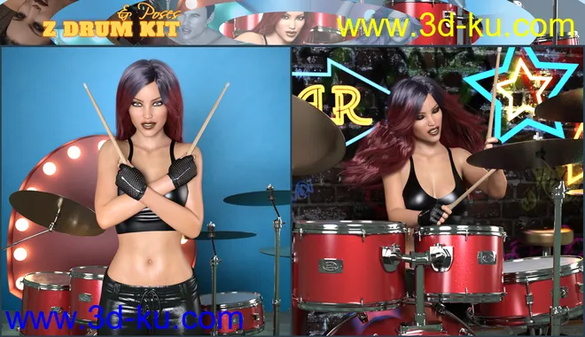 Z Drum Kit and Poses for Genesis 3 and 8模型的图片14