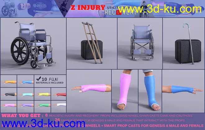 Z Injury Recovery Props and Poses for Genesis 8模型的图片3