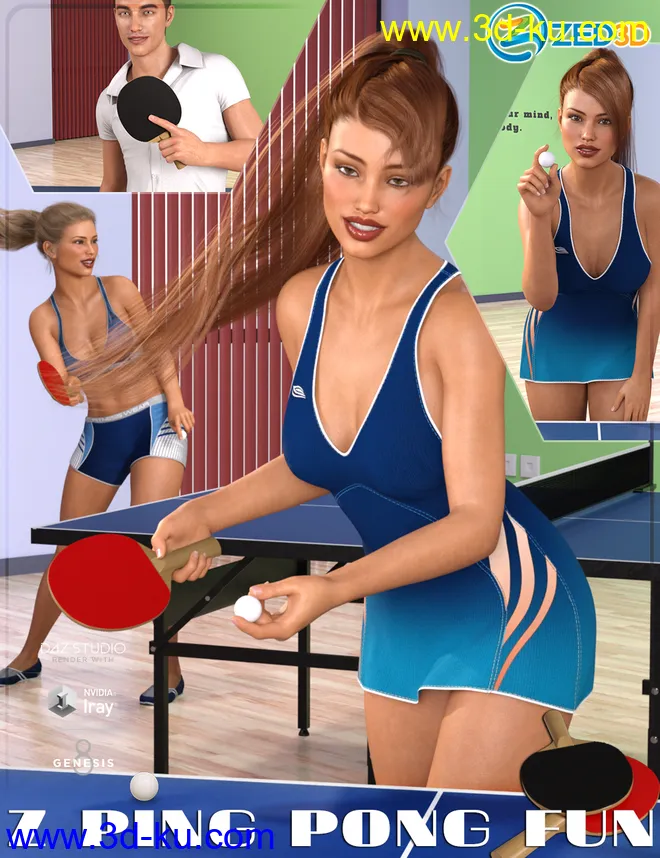 Z Ping Pong Fun Props and Poses for Genesis 3 and 8模型的图片1