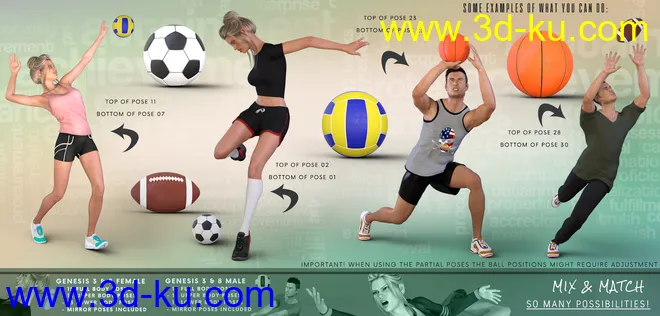 Z Utility Series - Ball Sports - Props, Poses and Partials for Genesis 3 and 8模型的图片2