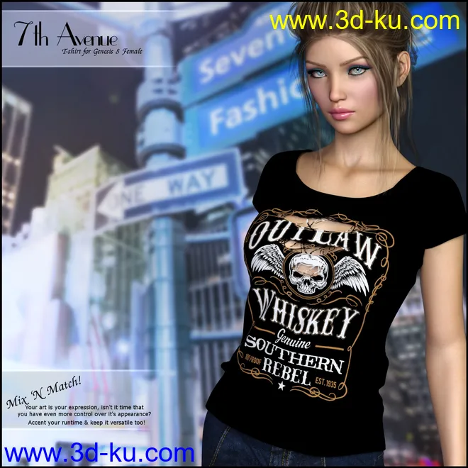 7th Ave - T-Shirt for Genesis 8 Females模型的图片1