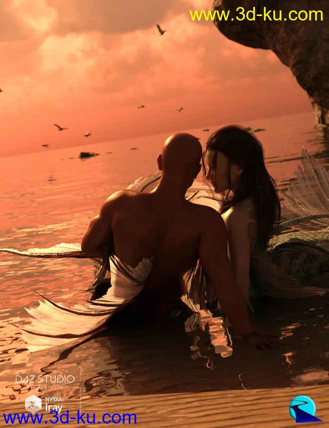 Aguja Mermaid and Alascanus Merman Couple Poses模型的图片1