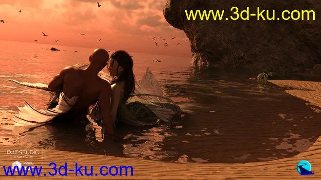 Aguja Mermaid and Alascanus Merman Couple Poses模型的图片2