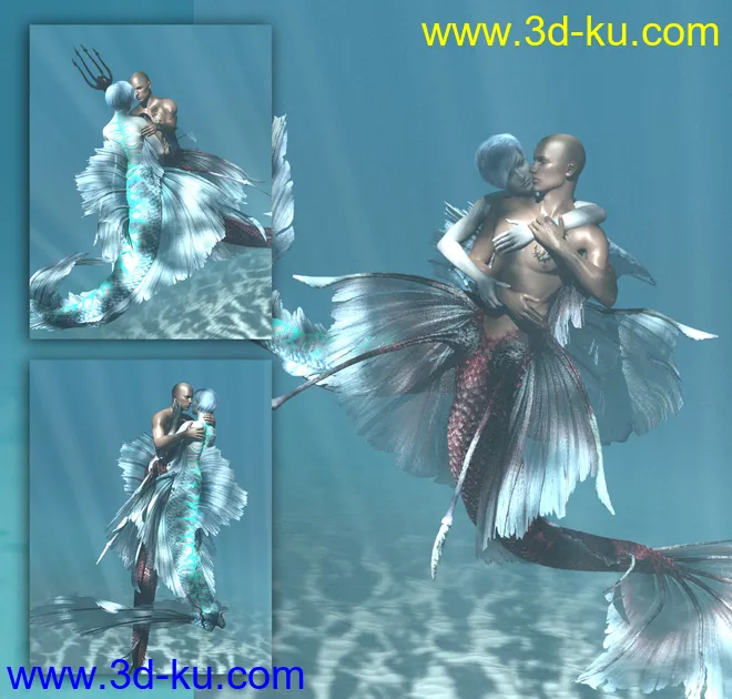 Aguja Mermaid and Alascanus Merman Couple Poses模型的图片5