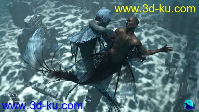 Aguja Mermaid and Alascanus Merman Couple Poses模型的图片6