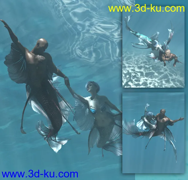 Aguja Mermaid and Alascanus Merman Couple Poses模型的图片7