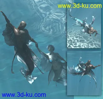 3D打印模型Aguja Mermaid and Alascanus Merman Couple Poses的图片