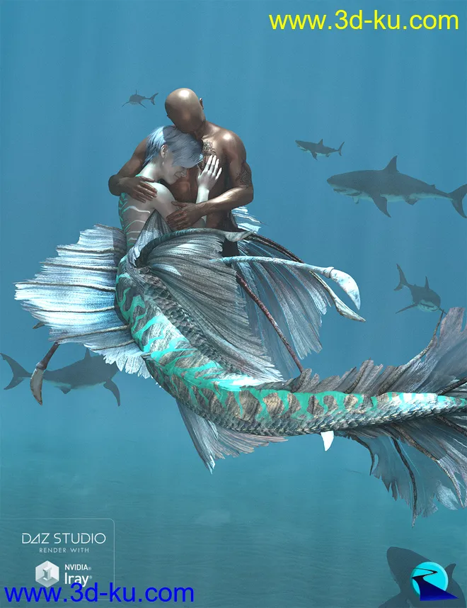 Aguja Mermaid and Alascanus Merman Couple Poses模型的图片8