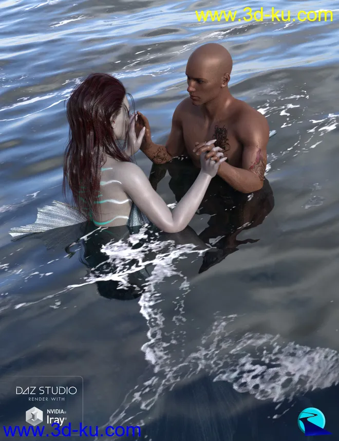 Aguja Mermaid and Alascanus Merman Couple Poses模型的图片9
