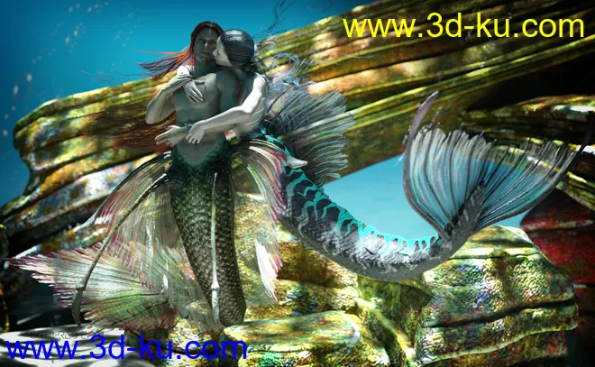 Aguja Mermaid and Alascanus Merman Couple Poses模型的图片10