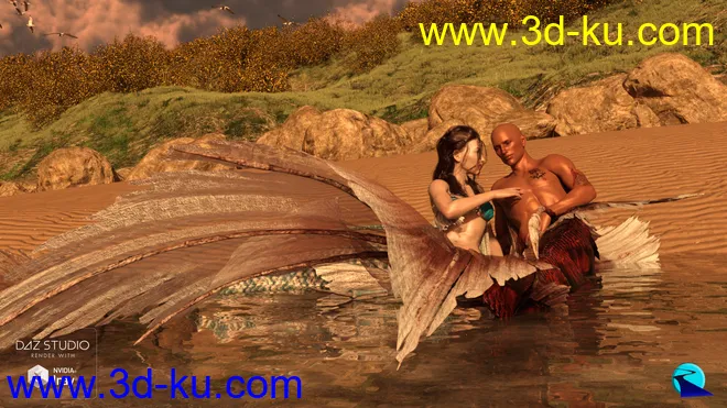 Aguja Mermaid and Alascanus Merman Couple Poses模型的图片12