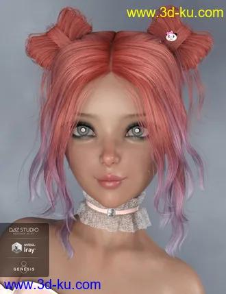 3D打印模型Asuka - Space Buns Hair for Genesis 3 and 8 Female(s)的图片