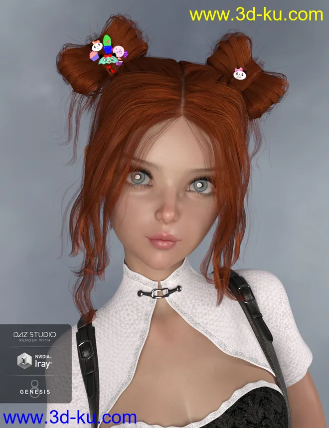 Asuka - Space Buns Hair for Genesis 3 and 8 Female(s)模型的图片2