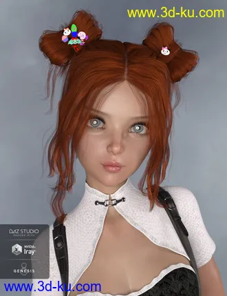 3D打印模型Asuka - Space Buns Hair for Genesis 3 and 8 Female(s)的图片