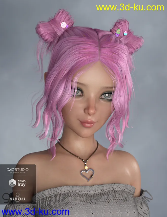 Asuka - Space Buns Hair for Genesis 3 and 8 Female(s)模型的图片3