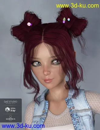 3D打印模型Asuka - Space Buns Hair for Genesis 3 and 8 Female(s)的图片