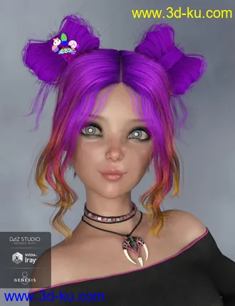 3D打印模型Asuka - Space Buns Hair for Genesis 3 and 8 Female(s)的图片