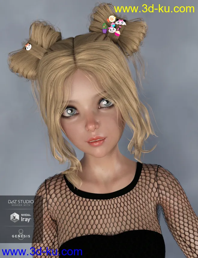 Asuka - Space Buns Hair for Genesis 3 and 8 Female(s)模型的图片7