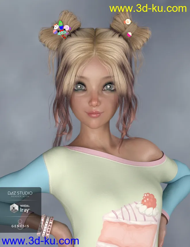 Asuka - Space Buns Hair for Genesis 3 and 8 Female(s)模型的图片8