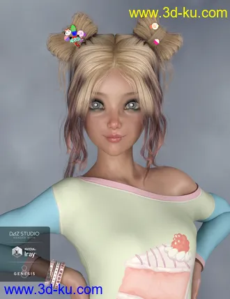 3D打印模型Asuka - Space Buns Hair for Genesis 3 and 8 Female(s)的图片