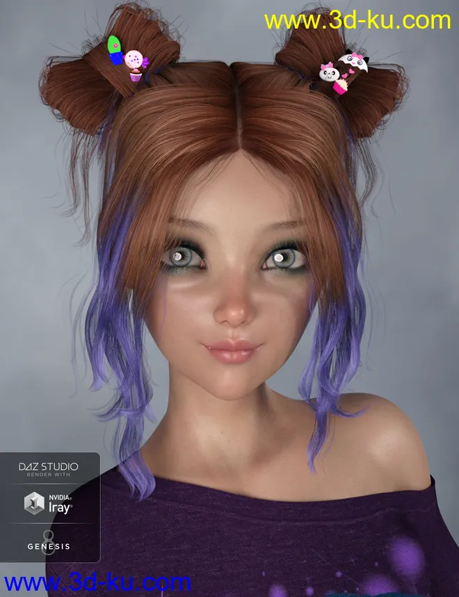 Asuka - Space Buns Hair for Genesis 3 and 8 Female(s)模型的图片9