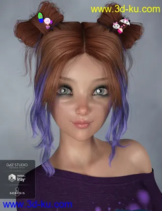 3D打印模型Asuka - Space Buns Hair for Genesis 3 and 8 Female(s)的图片