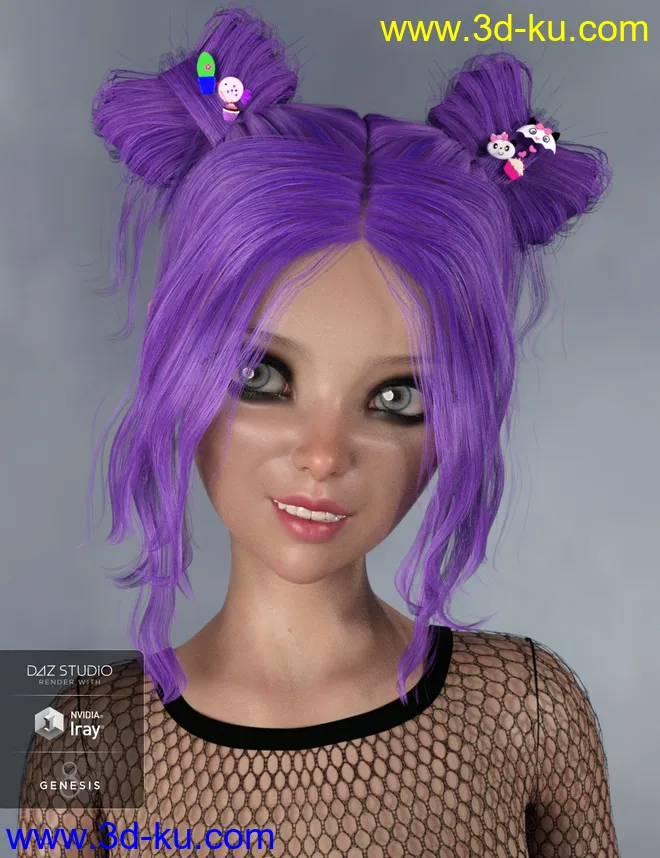 Asuka - Space Buns Hair for Genesis 3 and 8 Female(s)模型的图片10