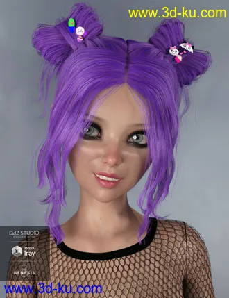 3D打印模型Asuka - Space Buns Hair for Genesis 3 and 8 Female(s)的图片