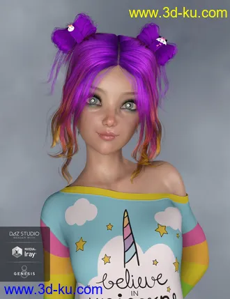 3D打印模型Asuka - Space Buns Hair for Genesis 3 and 8 Female(s)的图片