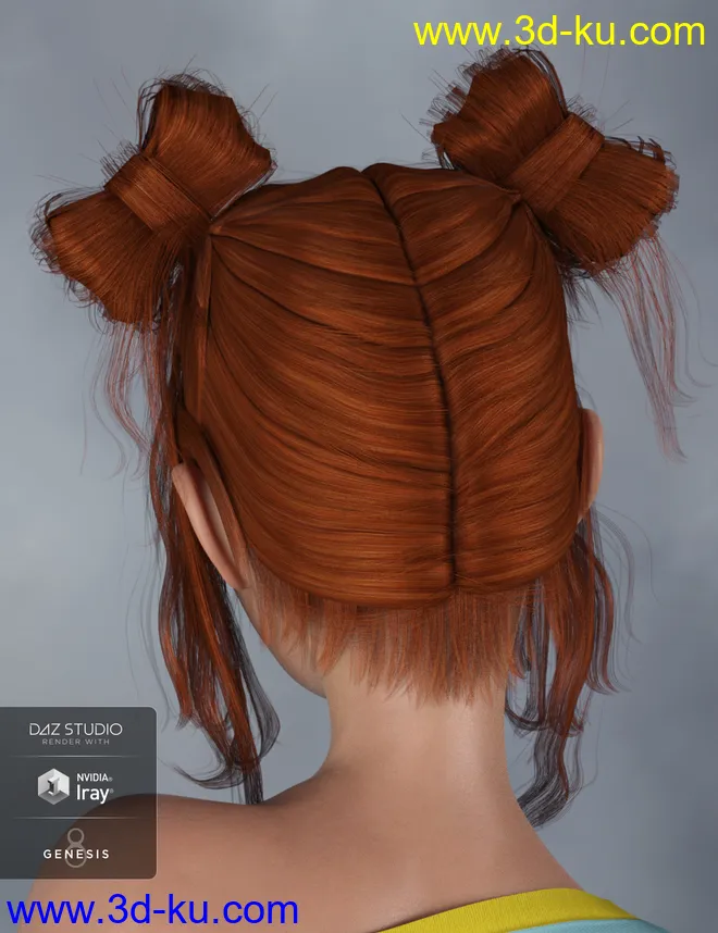 Asuka - Space Buns Hair for Genesis 3 and 8 Female(s)模型的图片12